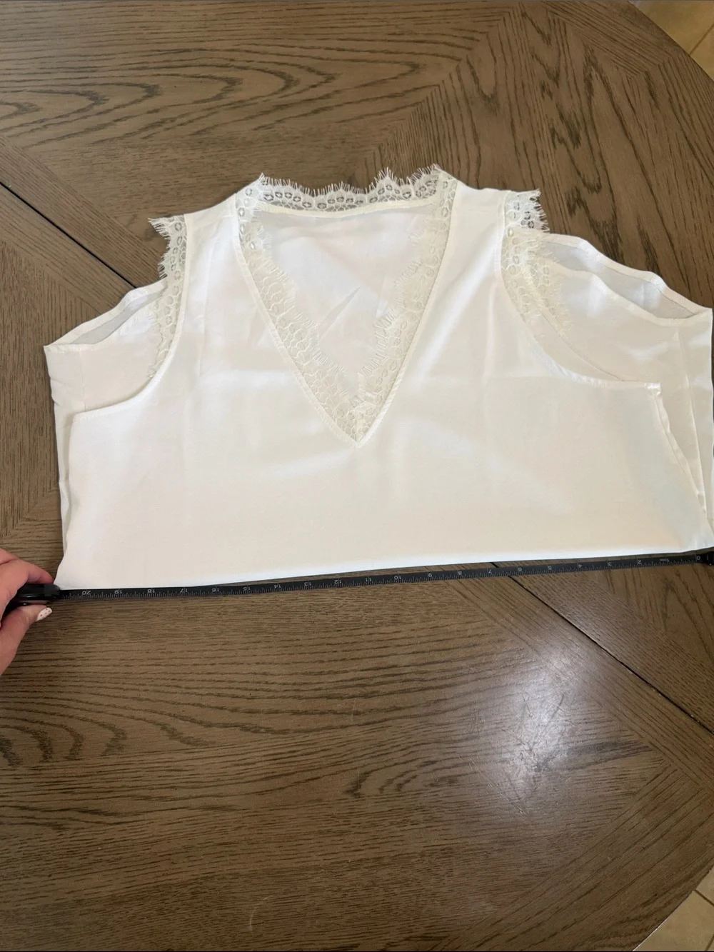 White Lace Trim V-Neck Sleeveless Blouse